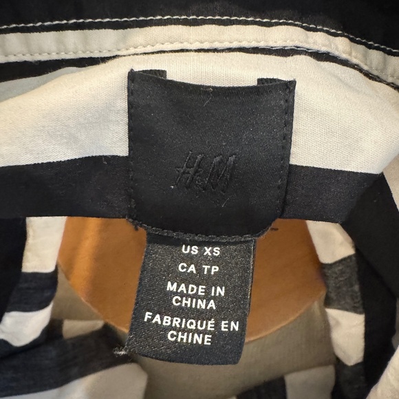 H&M WIDE Black & Cream STRIPED COTTON Button Down TAILORED Shirt HOLIDAY Party - Picture 3 of 6